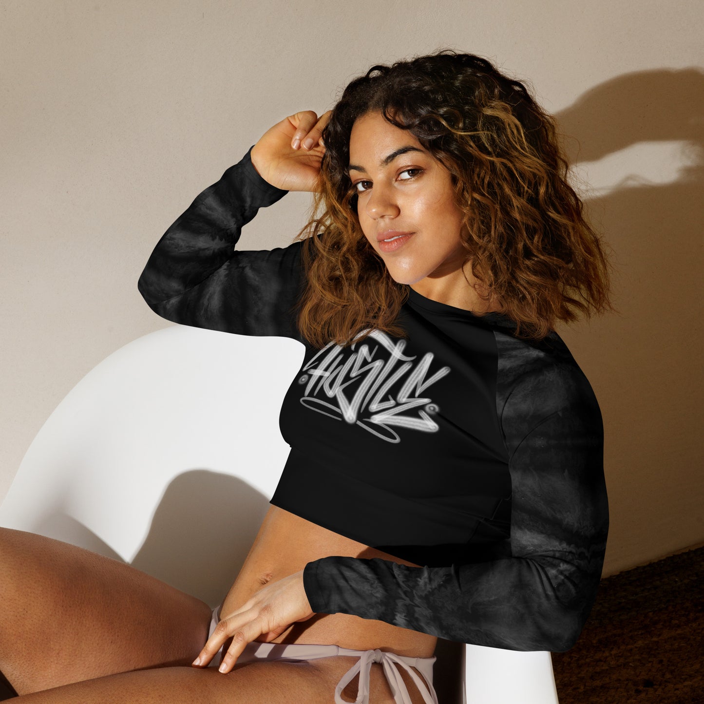 Recycled long-sleeve crop top