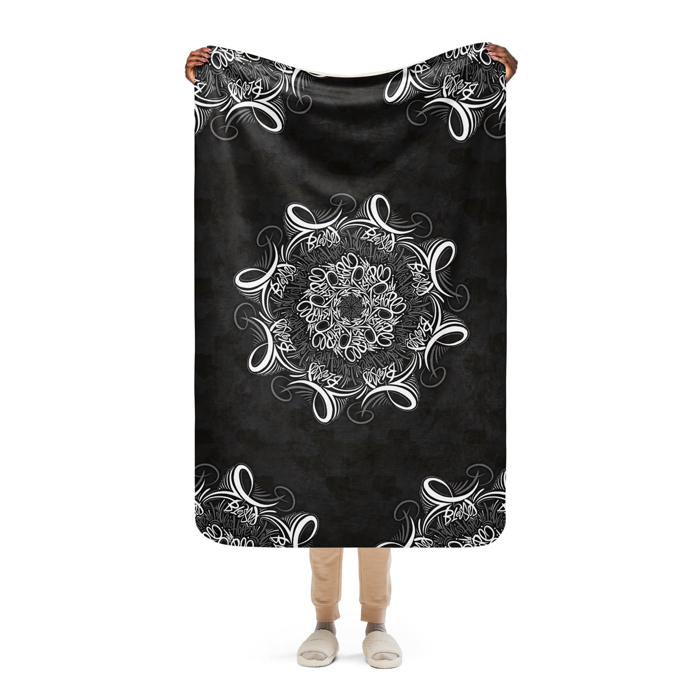 Mandala Lettering Sherpa blanket