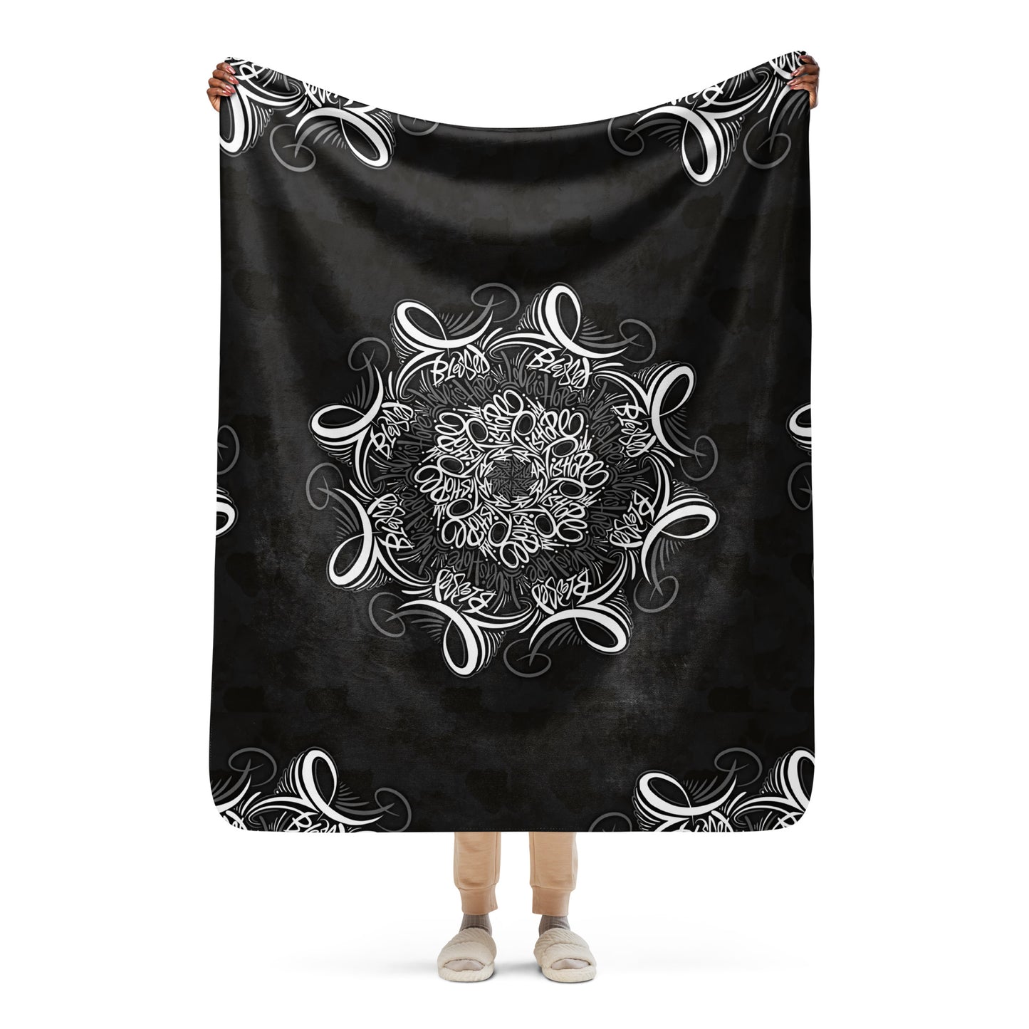Mandala Lettering Sherpa blanket